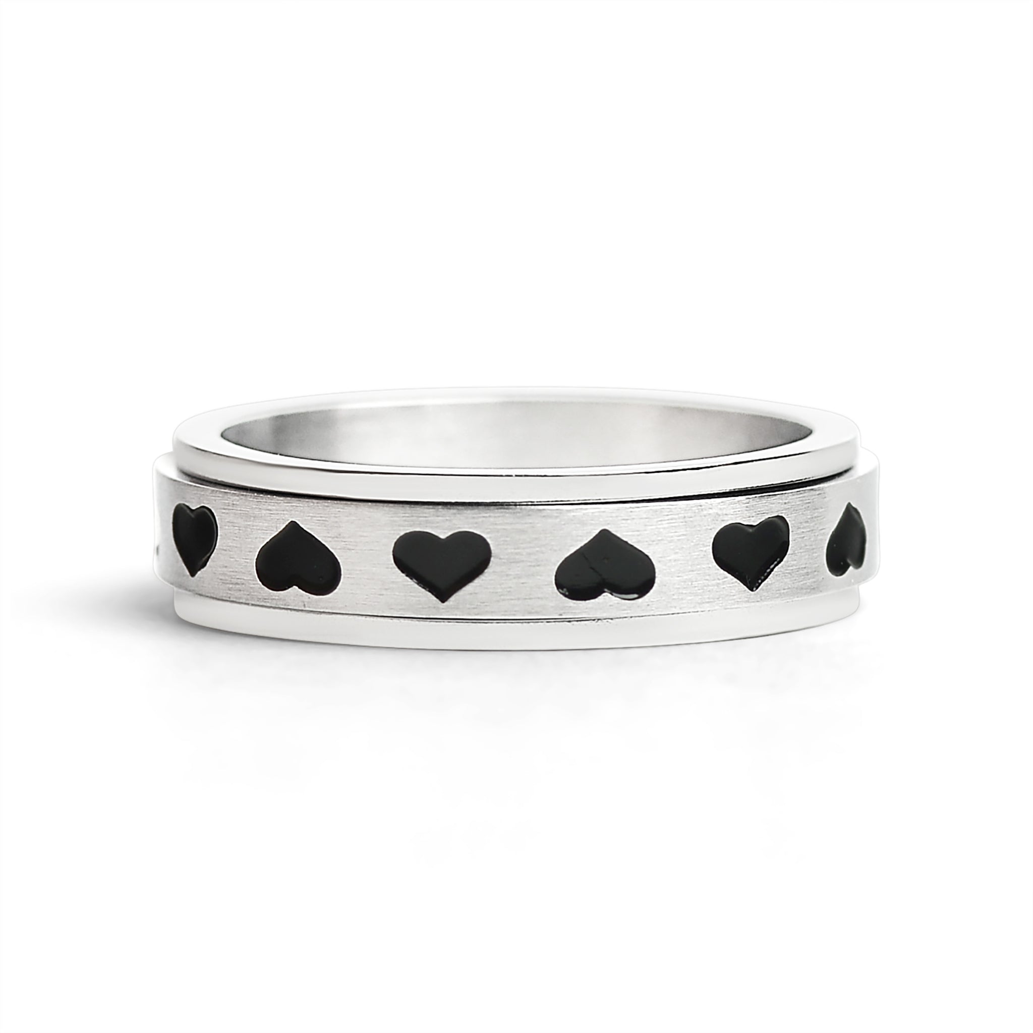 Black Hearts Spinner Center Polished Stainless Steel RING / SRJ2246