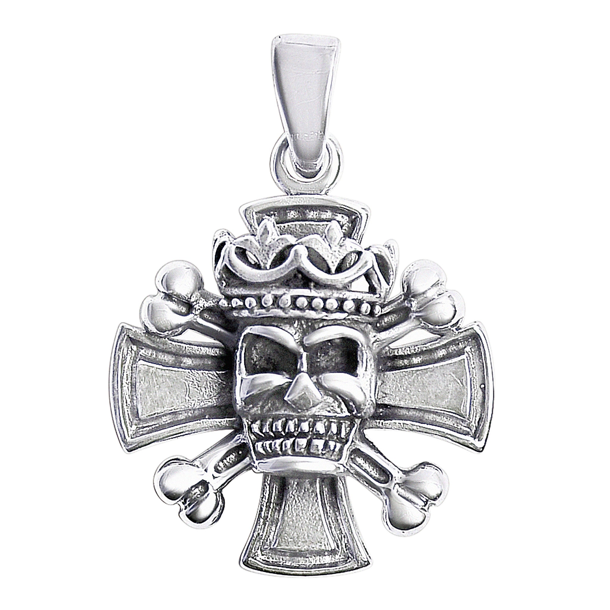 Sterling Silver Cross With King SKULL And Crossbones Pendant / SSP0008