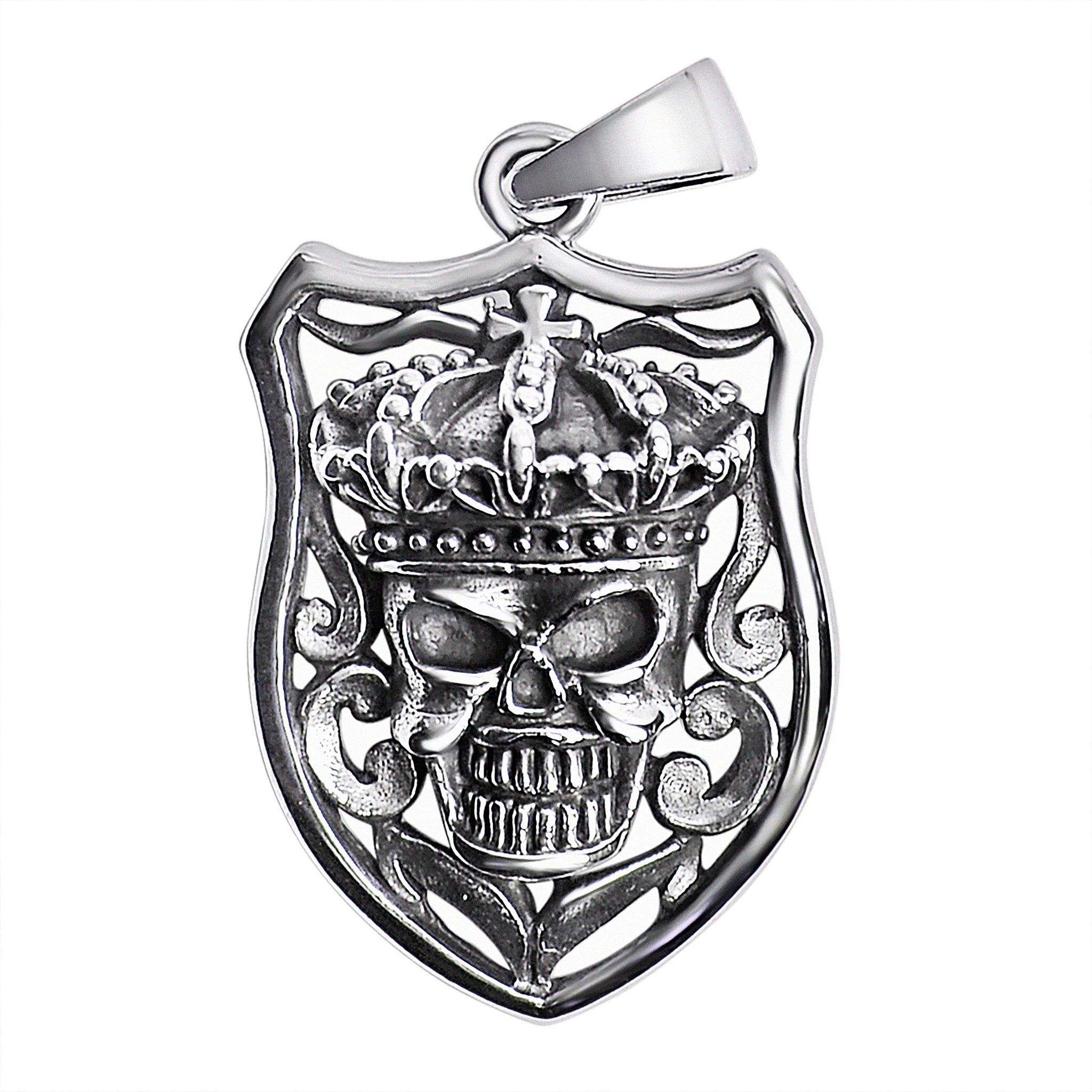 Sterling Silver SKULL Shield Pendant / SSP0009