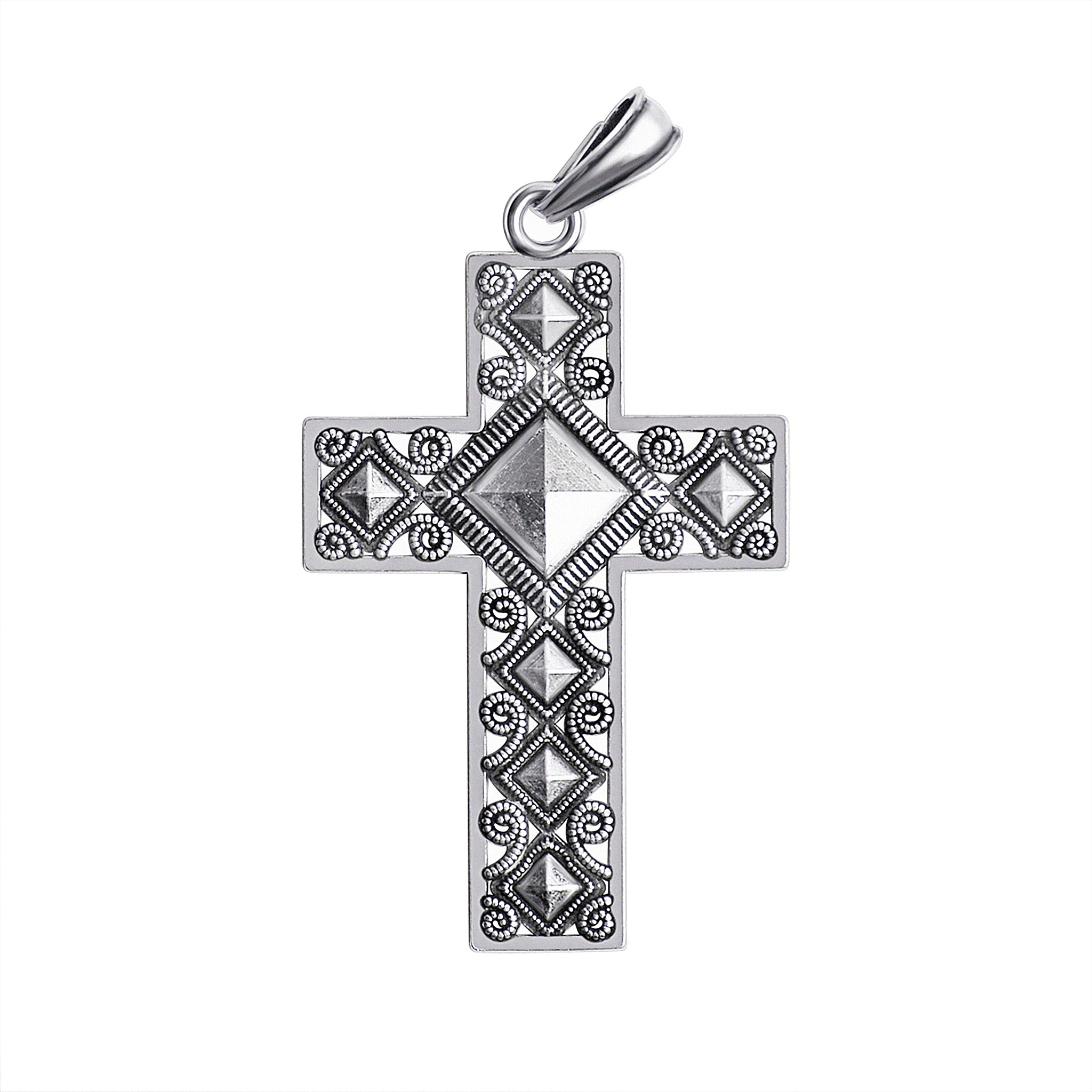 Sterling Silver DIAMOND Shape Filigree Cross Pendant / SSP0073