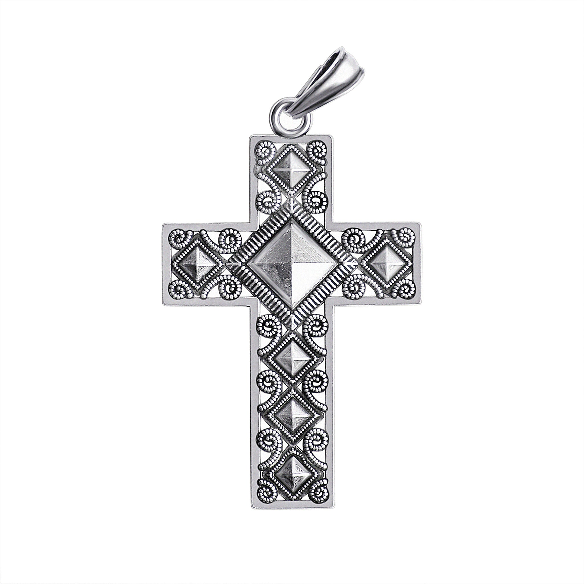 STERLING SILVER Diamond Shape Filigree Cross Pendant / SSP0073