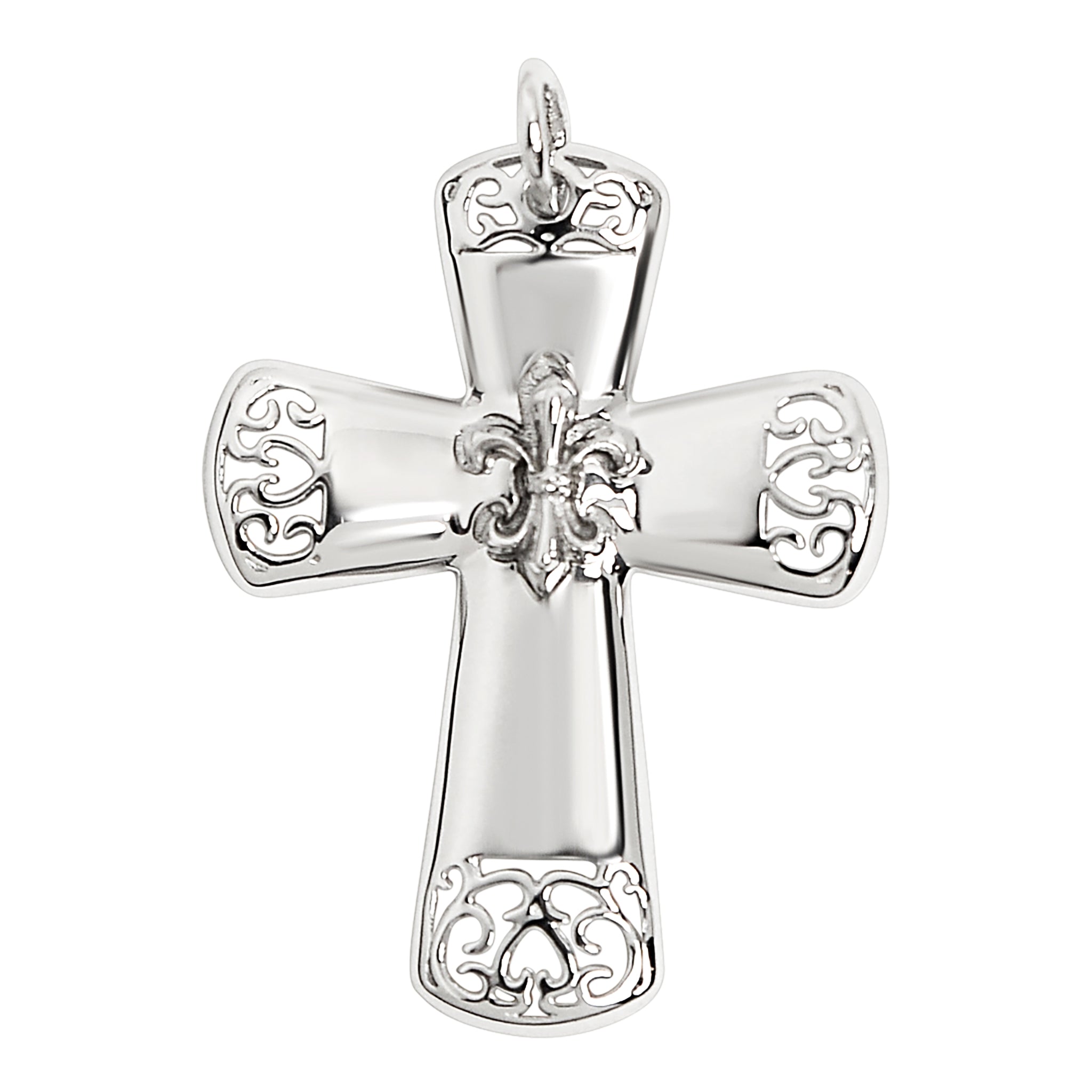 STERLING SILVER Filigree Fleur de Lis Cross Pendant / SSP0095