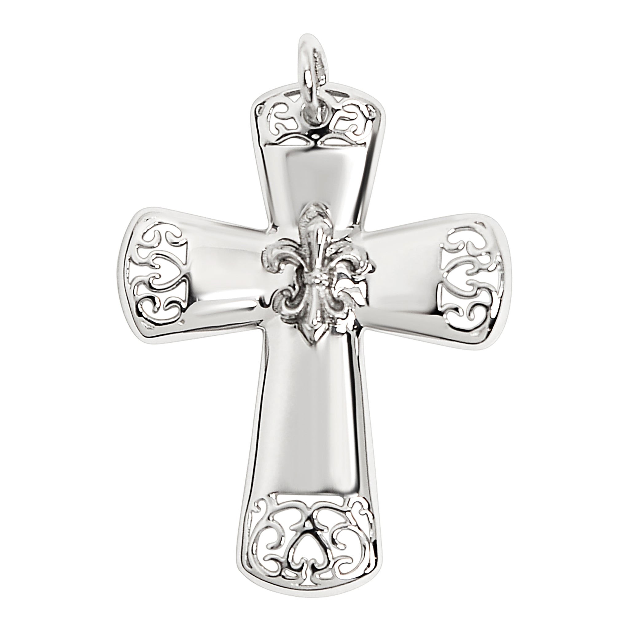 Sterling Silver Filigree Fleur de Lis Cross Pendant / SSP0095