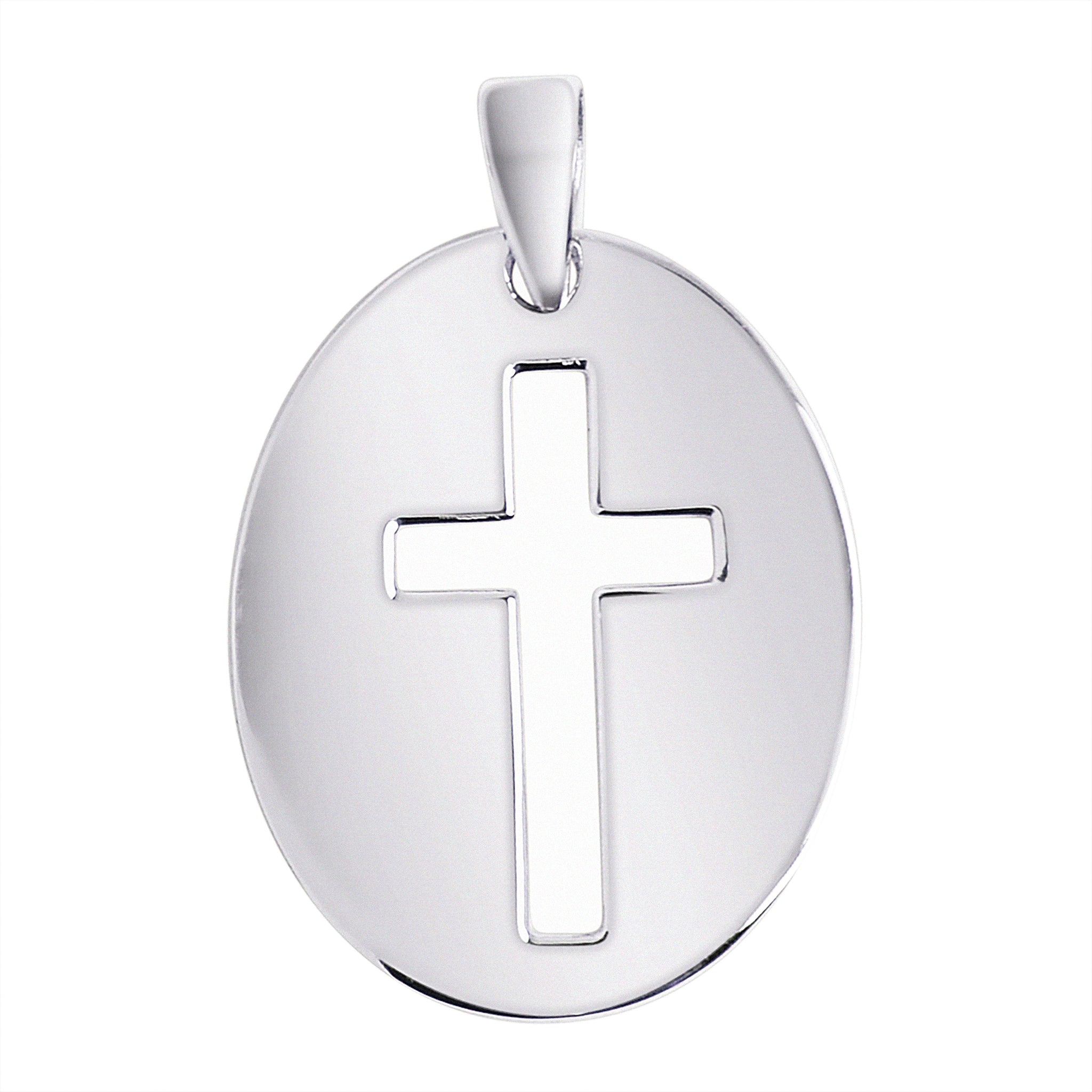 Sterling Silver Oval Cross Cutout PENDANT / SSP0100