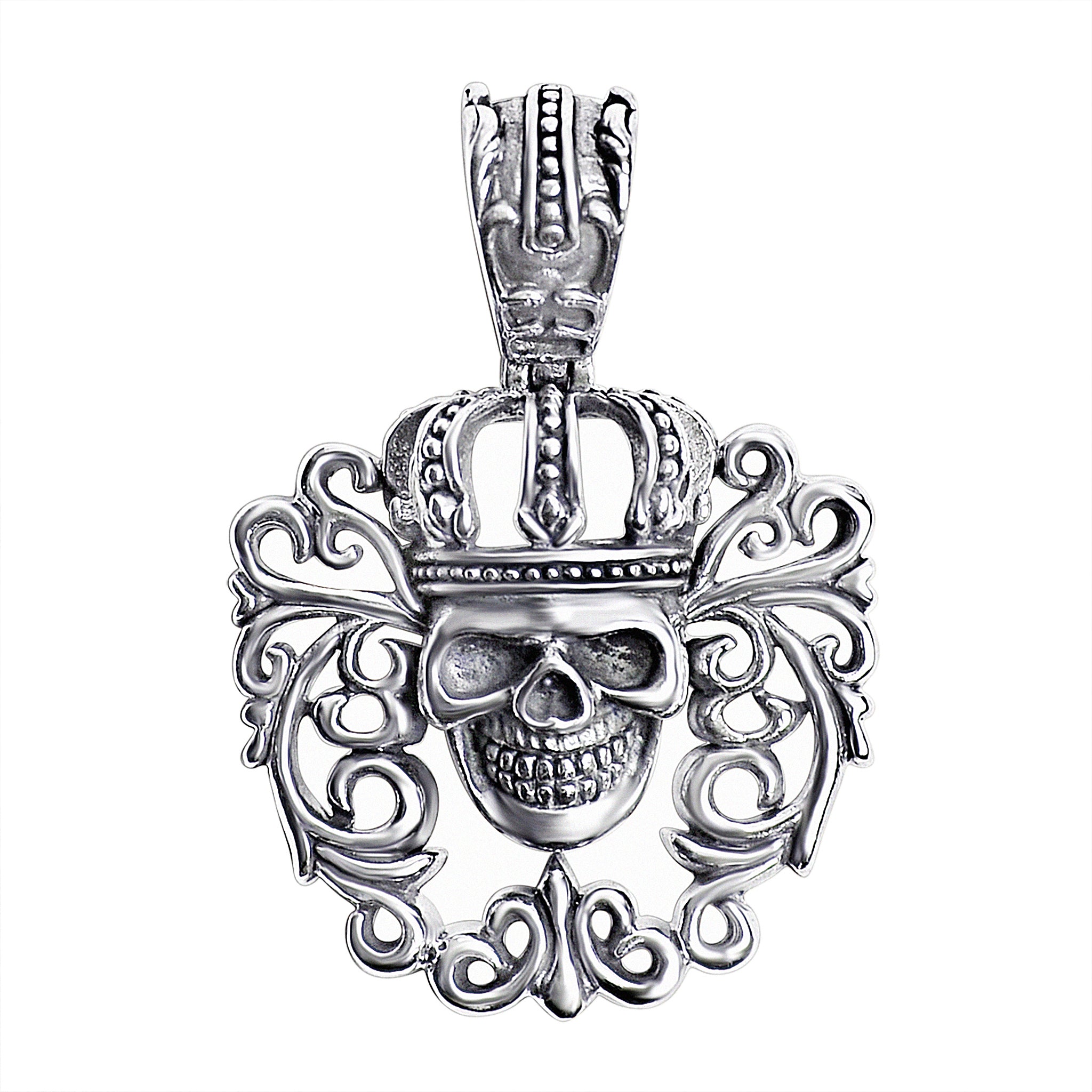 Sterling Silver Filigree King Skull PENDANT / SSP0117