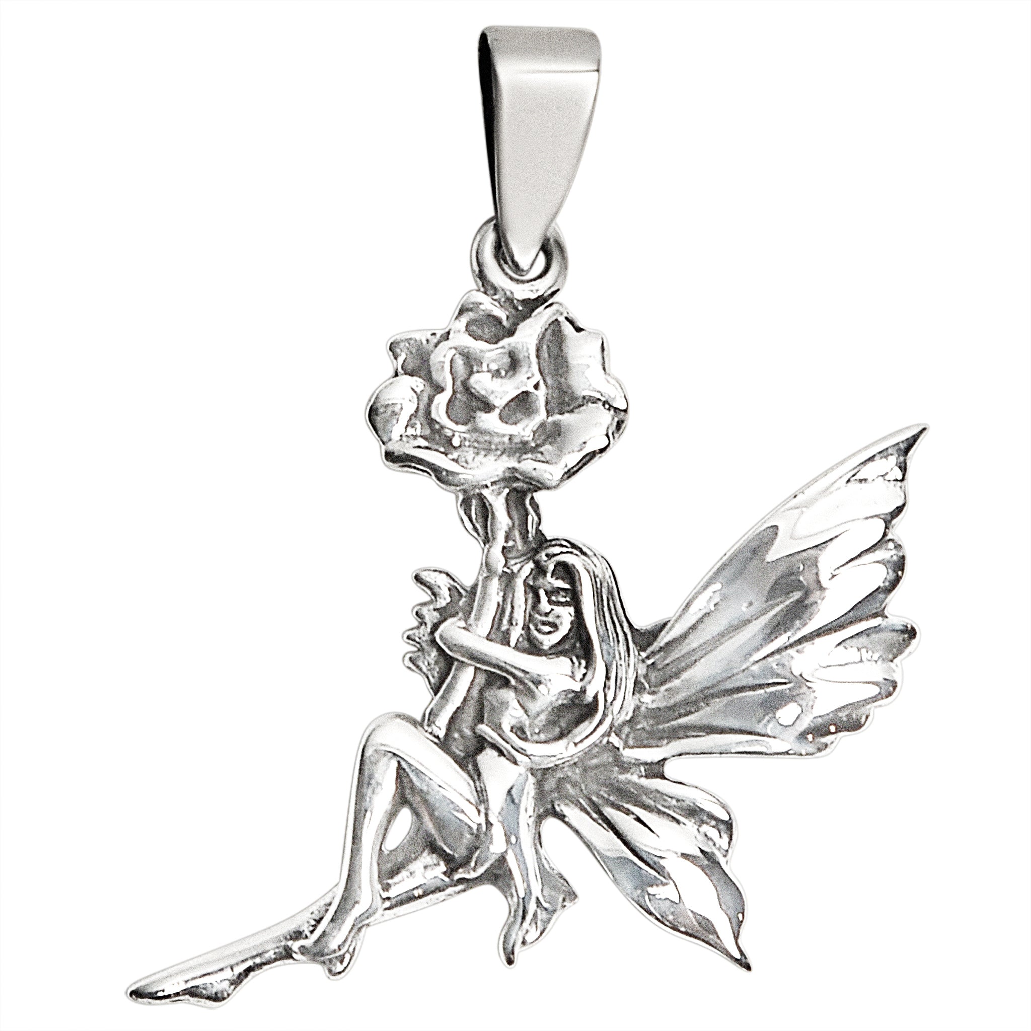 Sterling Silver Fairy And FLOWER Pendant / SSP0159