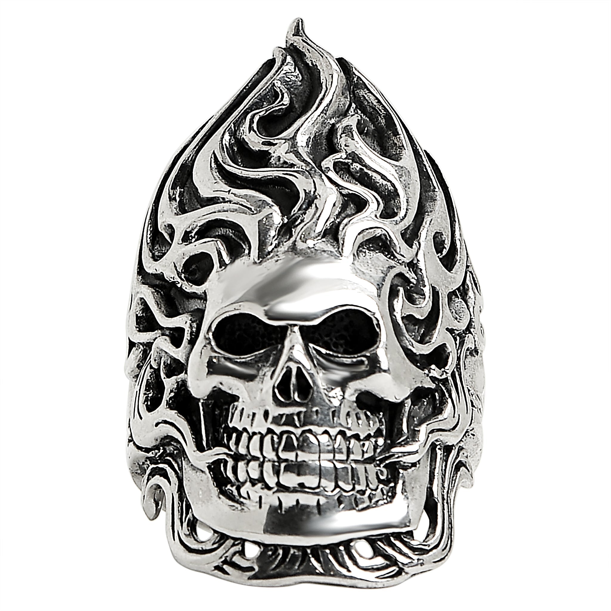 Sterling Silver Flaming SKULL with Chain Accents Ring / SSR0006