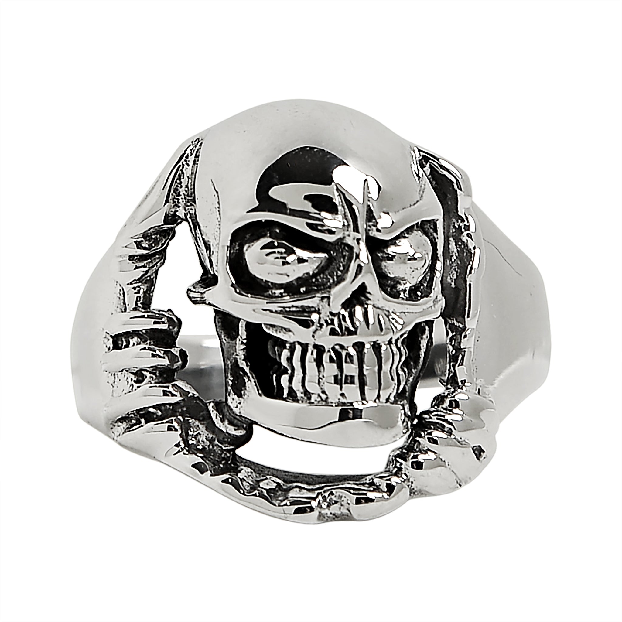 Sterling Silver Skull Tearing Through Ring / SSR0012