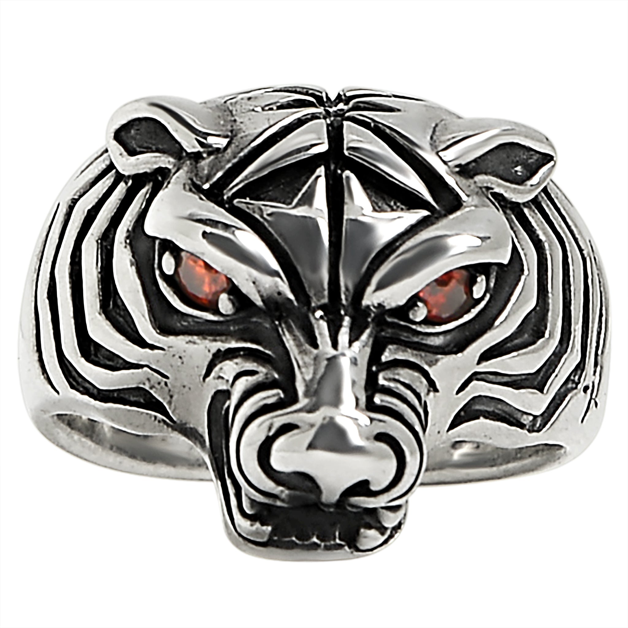 STERLING SILVER Red CZ Eyed Tiger Ring / SSR0015