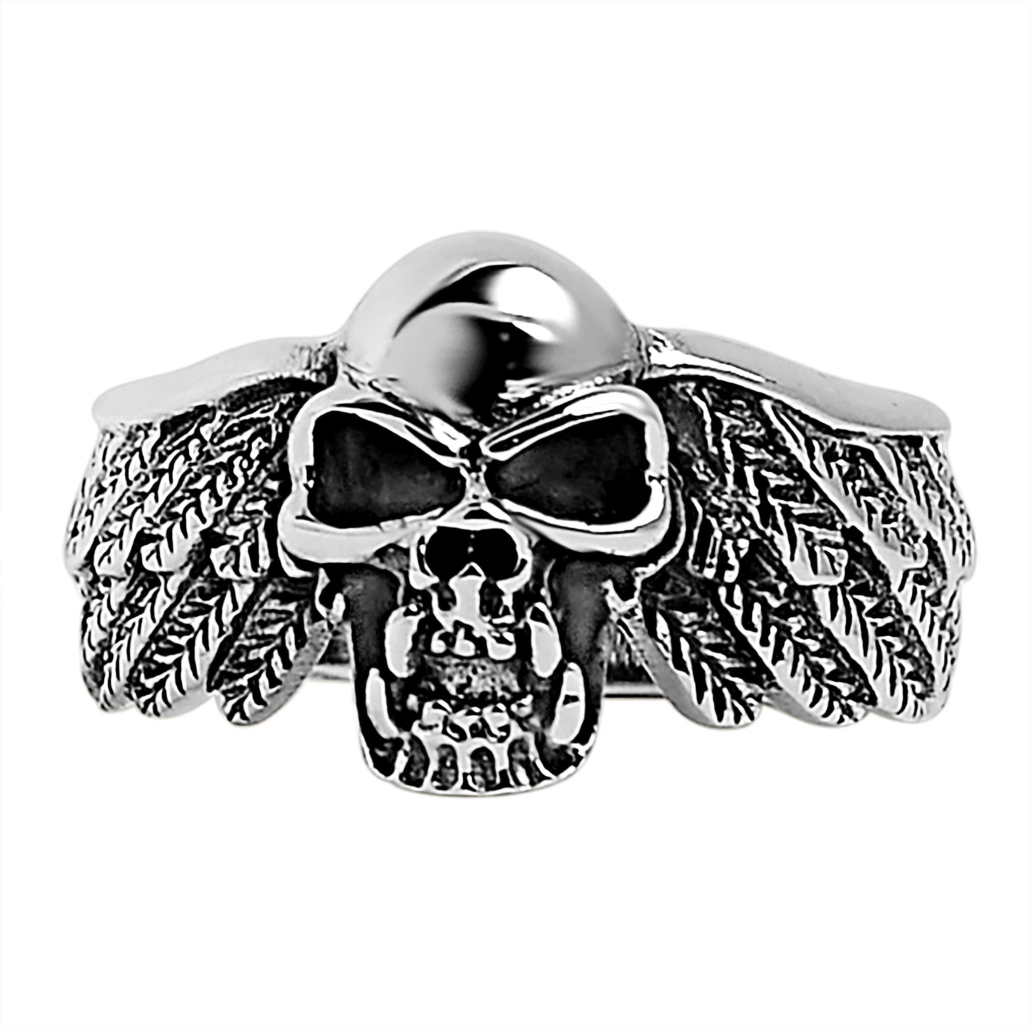Sterling Silver Fanged Skull with Wings Ring / SSR0016