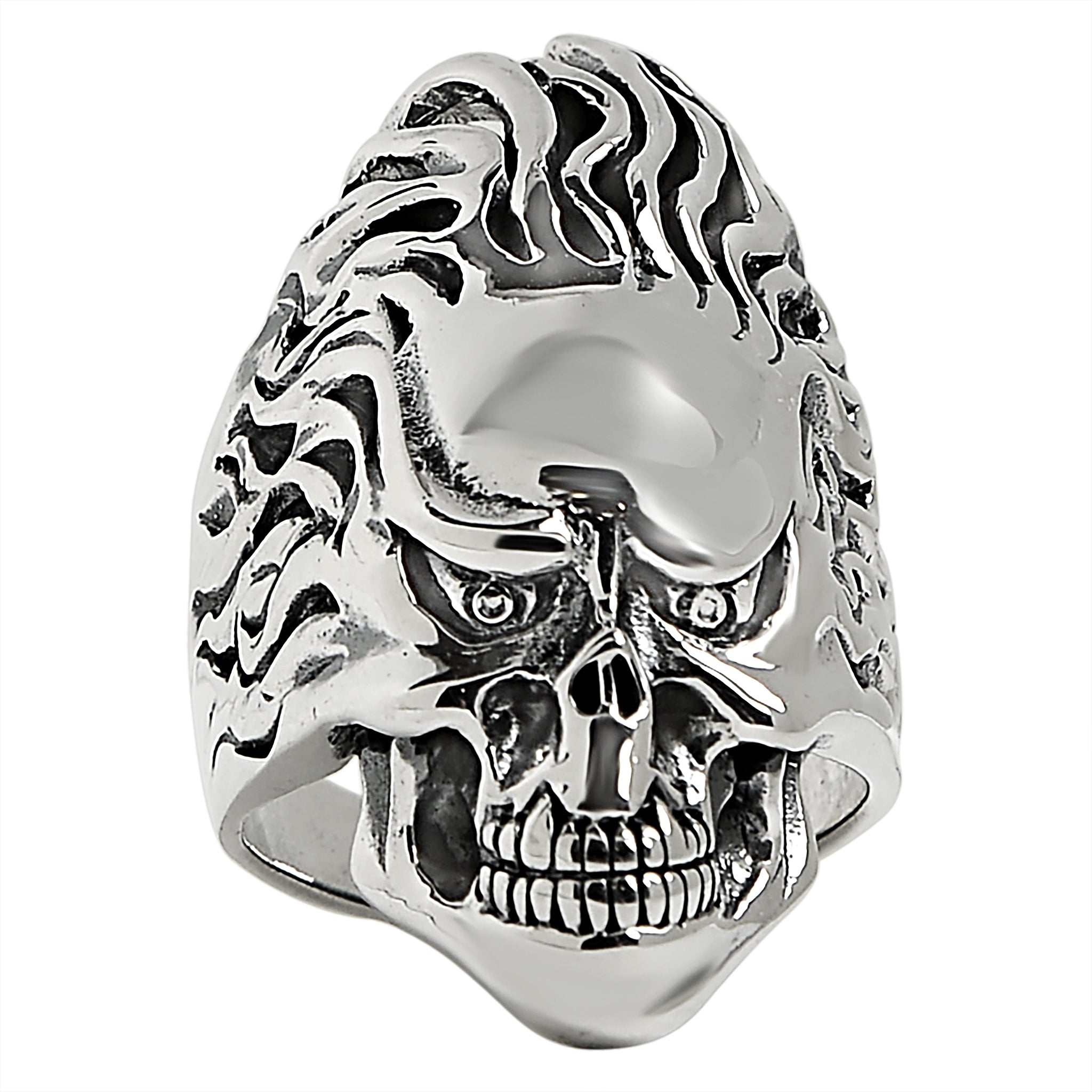 Sterling Silver Skull Flaming Hair RING / SSR0025