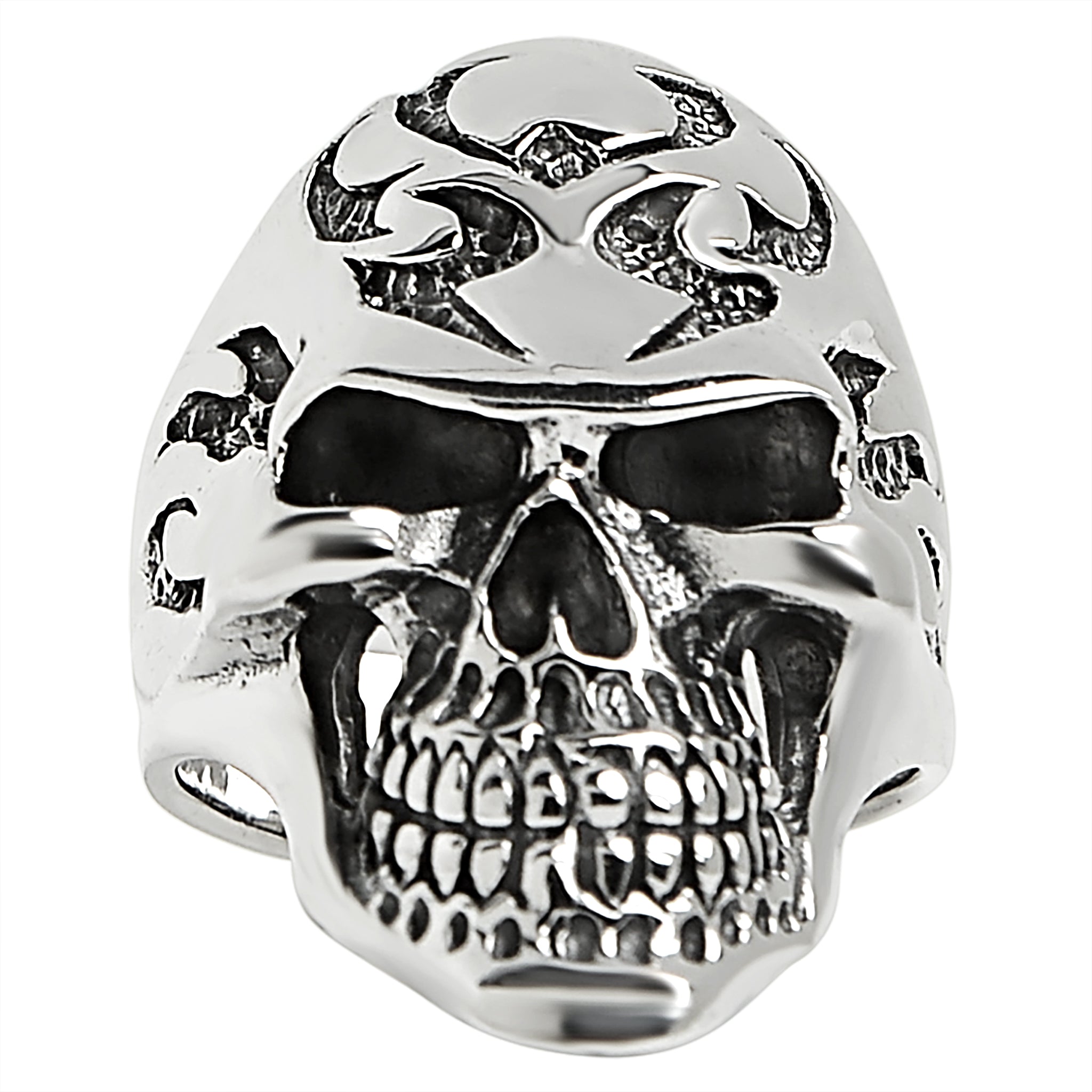 Sterling Silver Flaming Skull Ring / SSR0026-sterling silver pendant- .925 sterling silver pendant- Black Friday Gift- silver pendant- necklace pendant