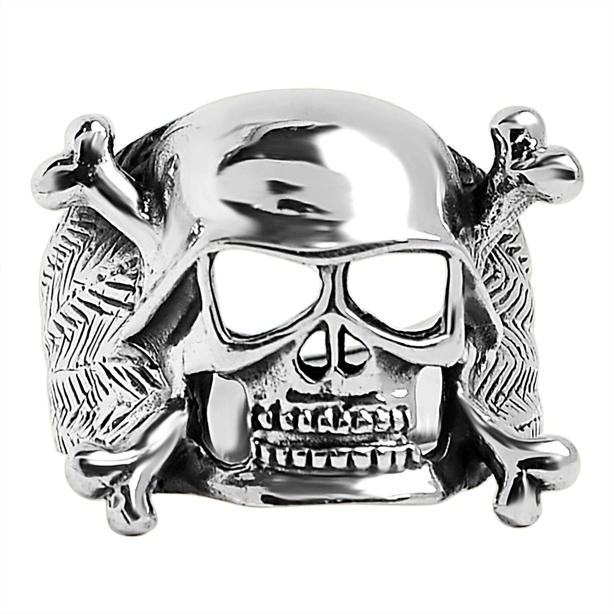 Sterling Silver HELMET Skull and Crossbones Ring / SSR0036