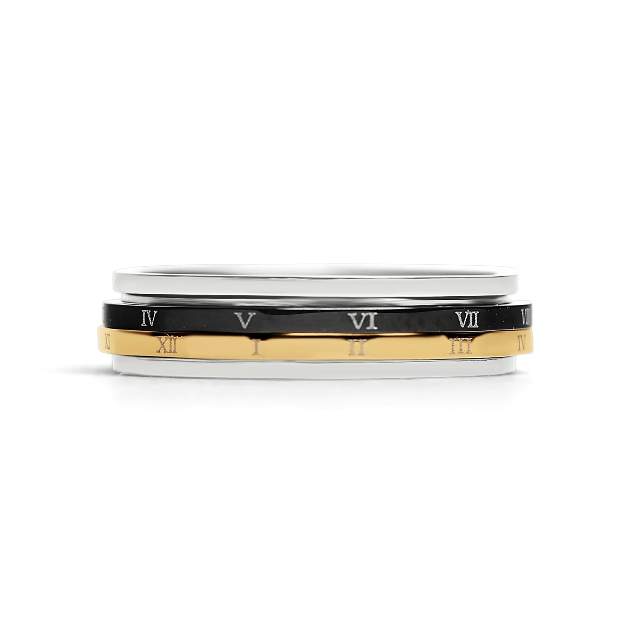 Roman Numerals GOLD Black Spinner Stainless Steel Ring / SSU011