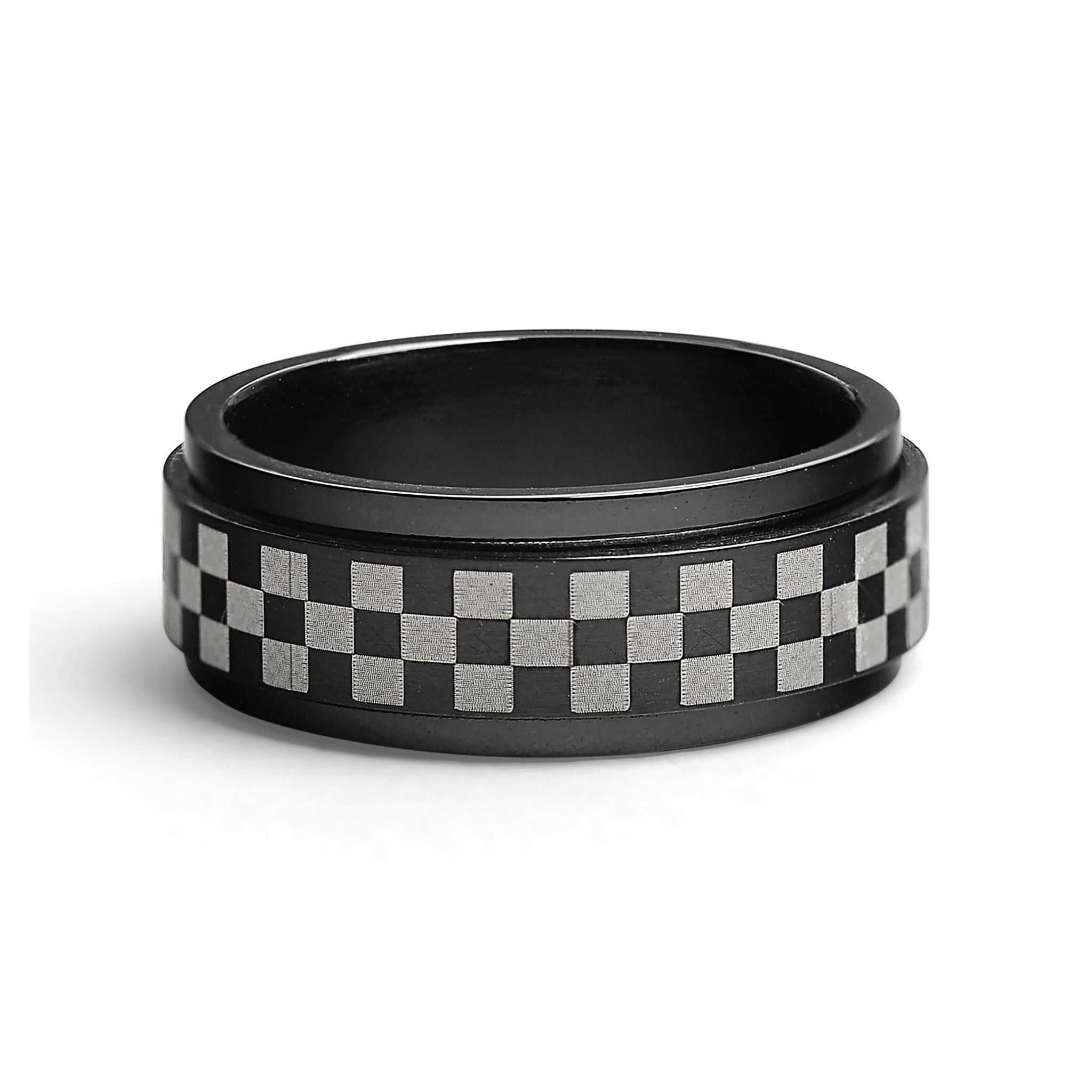 Black Checker Stainless Steel Spinner RING / STC010