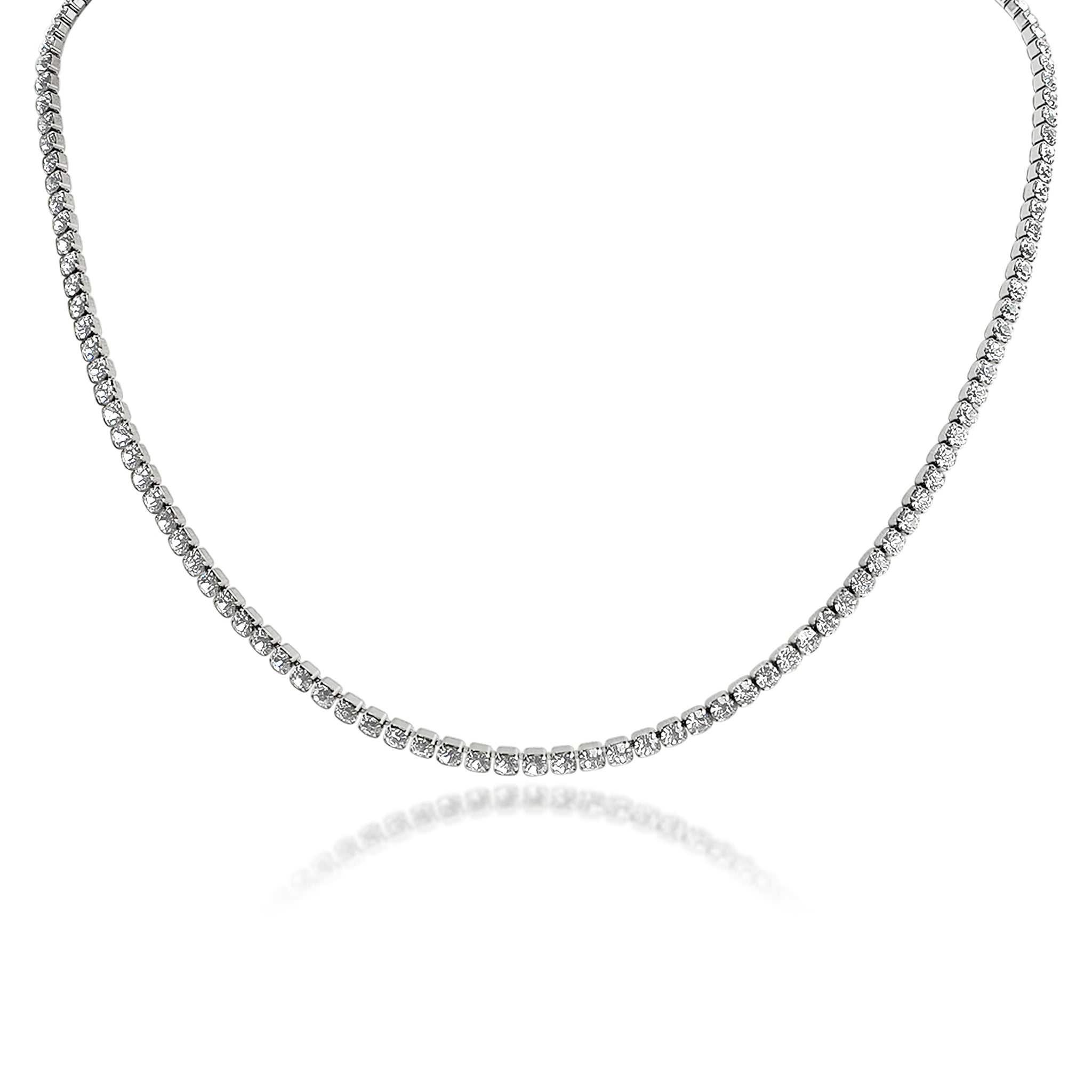 ''Stainless Steel CZ Tennis Chain NECKLACE With 2'''' Extension / TNN0001''