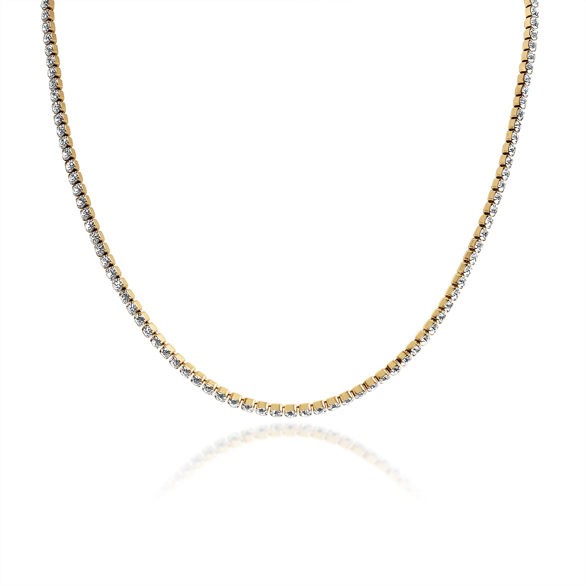 ''18k Gold PVD Coated Stainless Steel CZ Tennis Chain NECKLACE With 2'''' Extension / TNN0002''