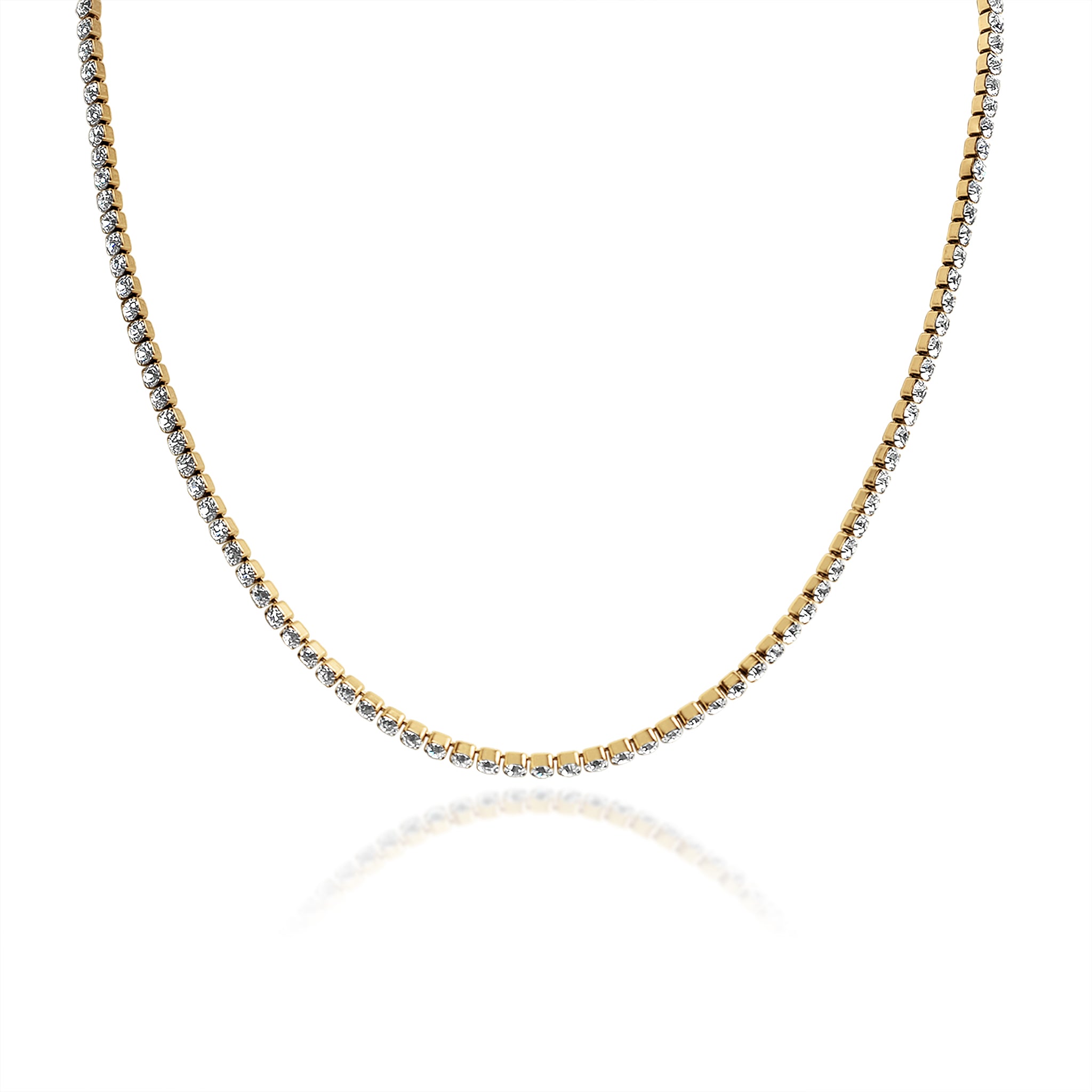 ''18k GOLD PVD Coated Stainless Steel CZ Tennis Chain Necklace With 2'''' Extension / TNN0002''