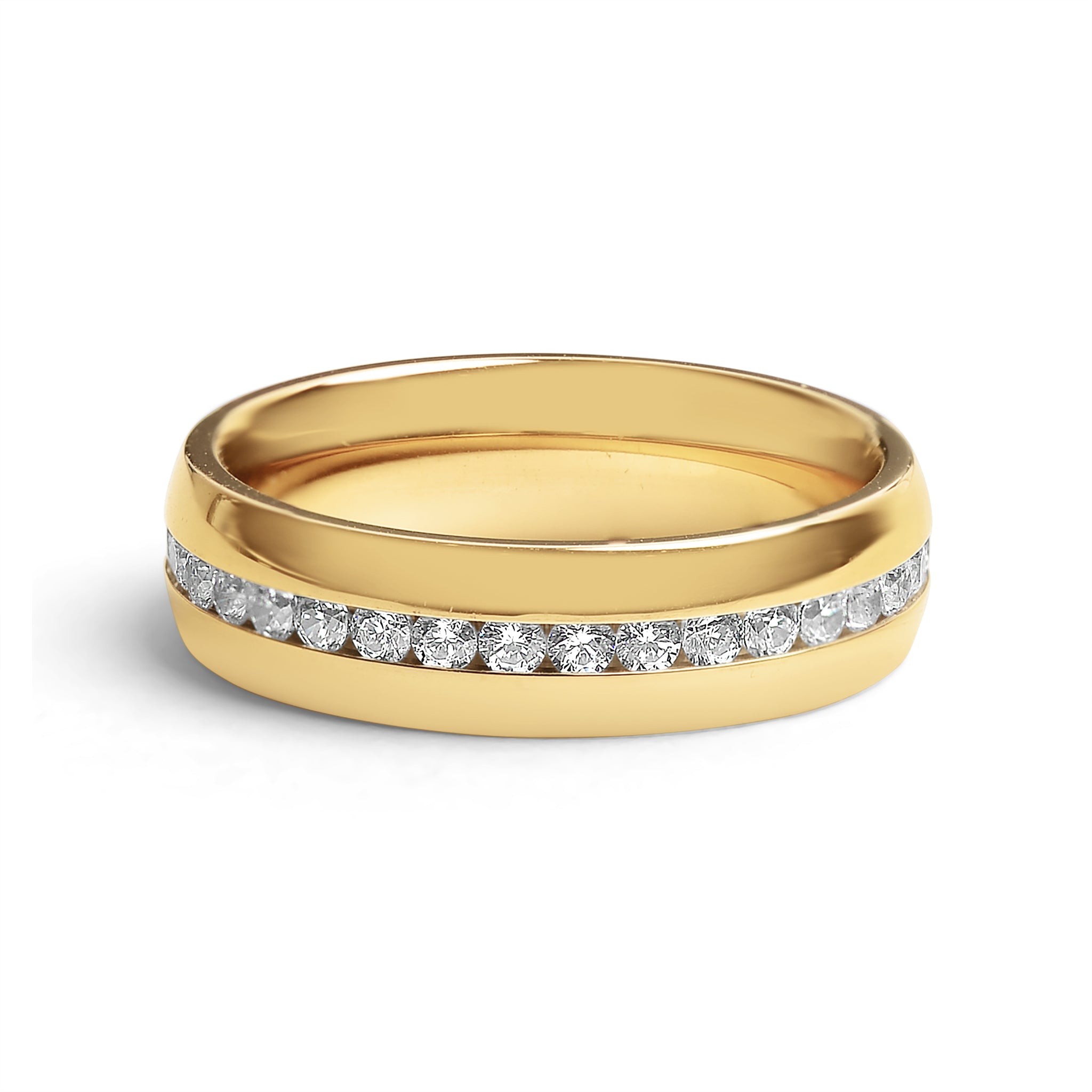 Highly Polished Gold Stainless Steel CZ Center RING / ZRJ9015