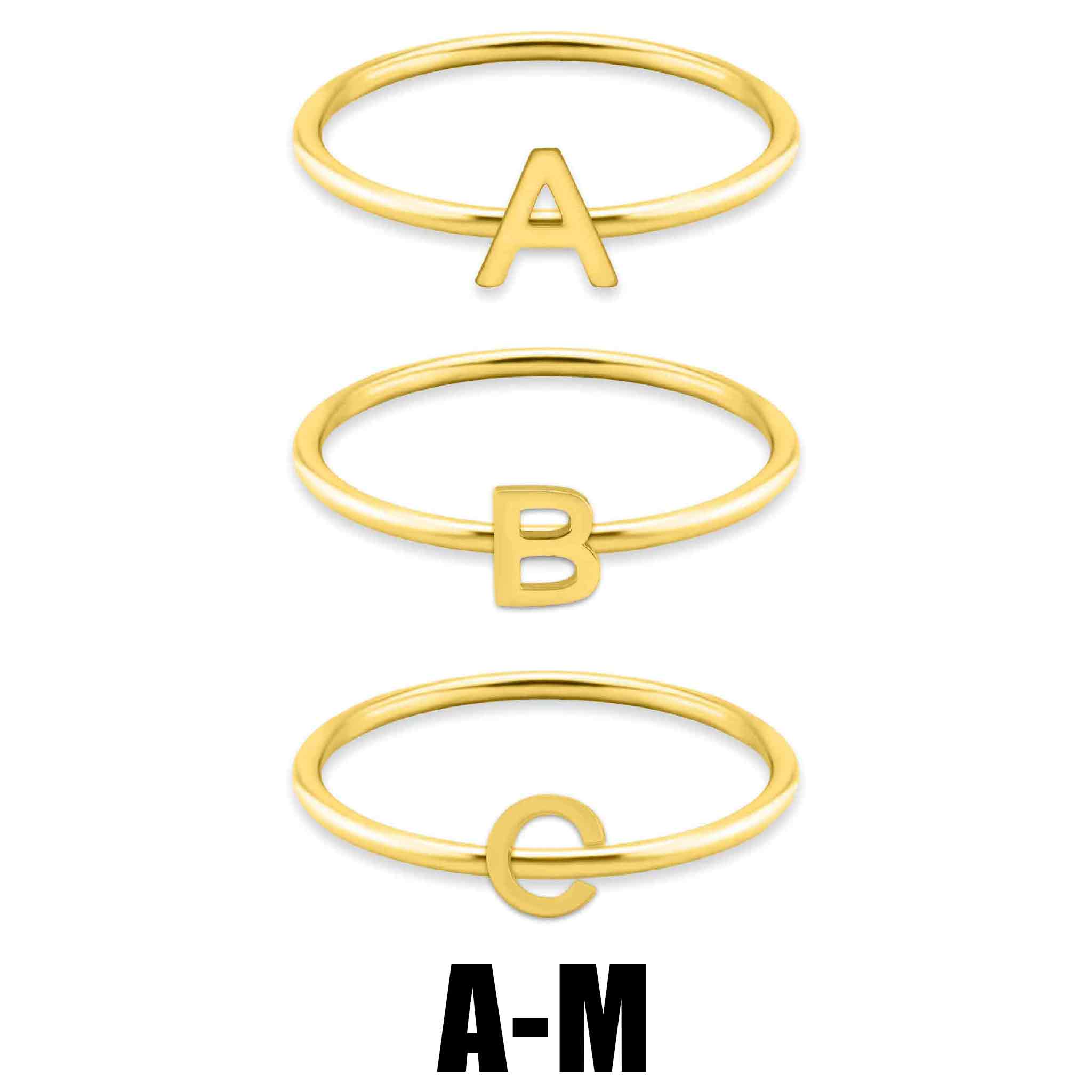 18k Gold PVD Coated Stainless Steel Initial Stacking RINGs A-M / ZRJ9021