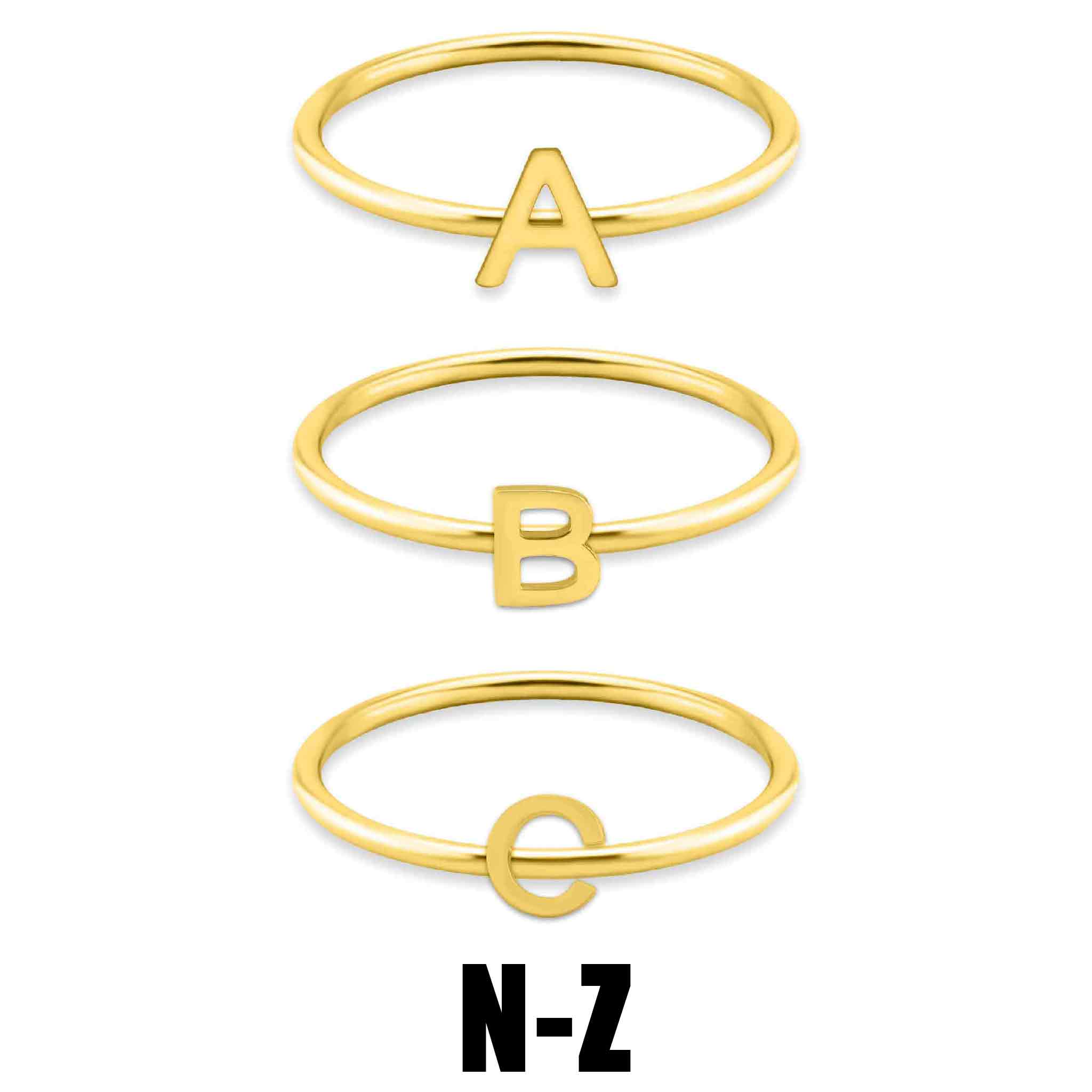 18k Gold PVD Coated Stainless Steel Initial Stacking RINGS N-Z / ZRJ9021