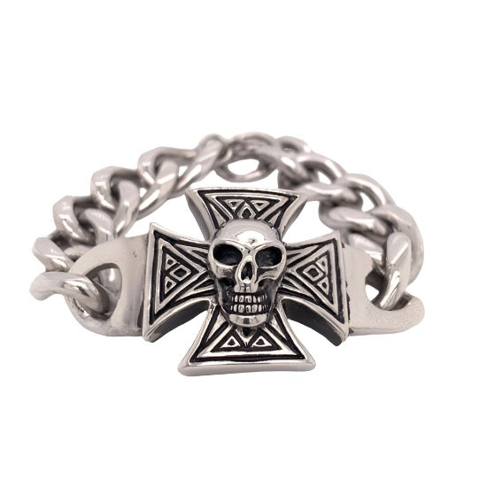 Stainless Steel Maltese Cross with Skull BRACELET / BCJ0154