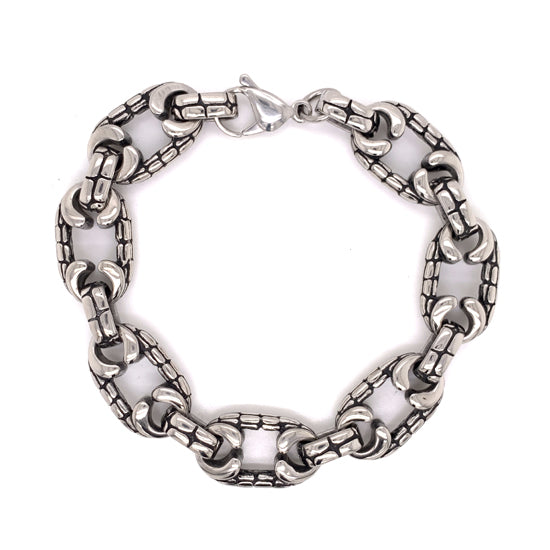 Stainless Steel Cobblestone Ring And Connector Chain Bracelet / BRJ8001
