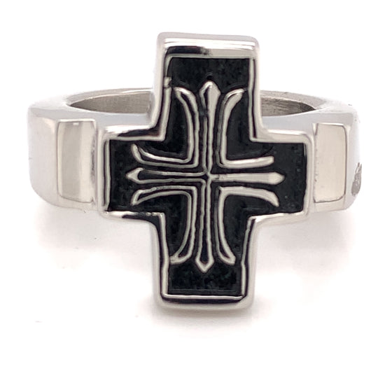 Polished Black Enamel Cross Stainless Steel RING / CRC2014