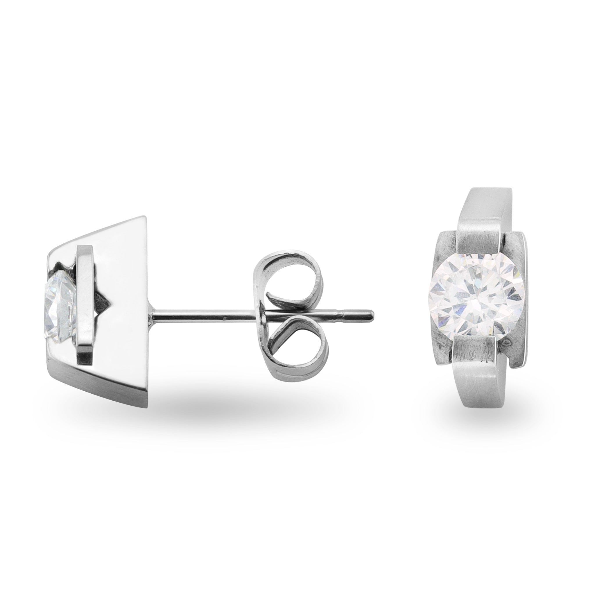 Stainless Steel Clamp CZ Center EARRINGS / ERC0004