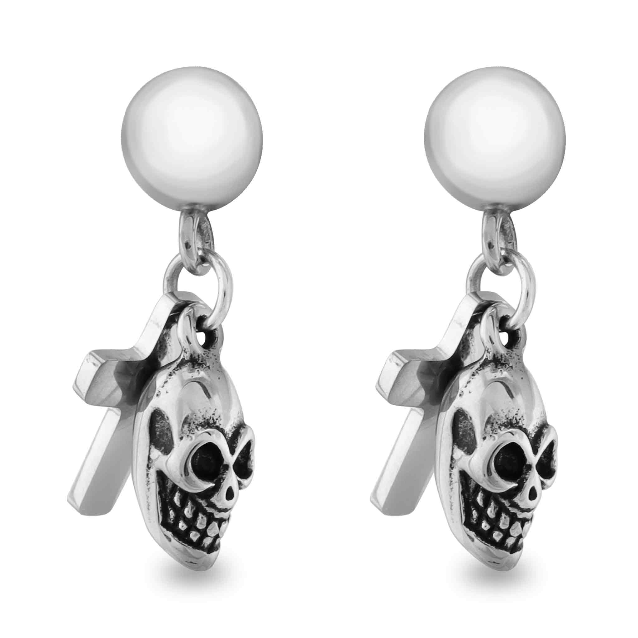 Stainless Steel Skull Cross Post EARRINGS / ERC1002