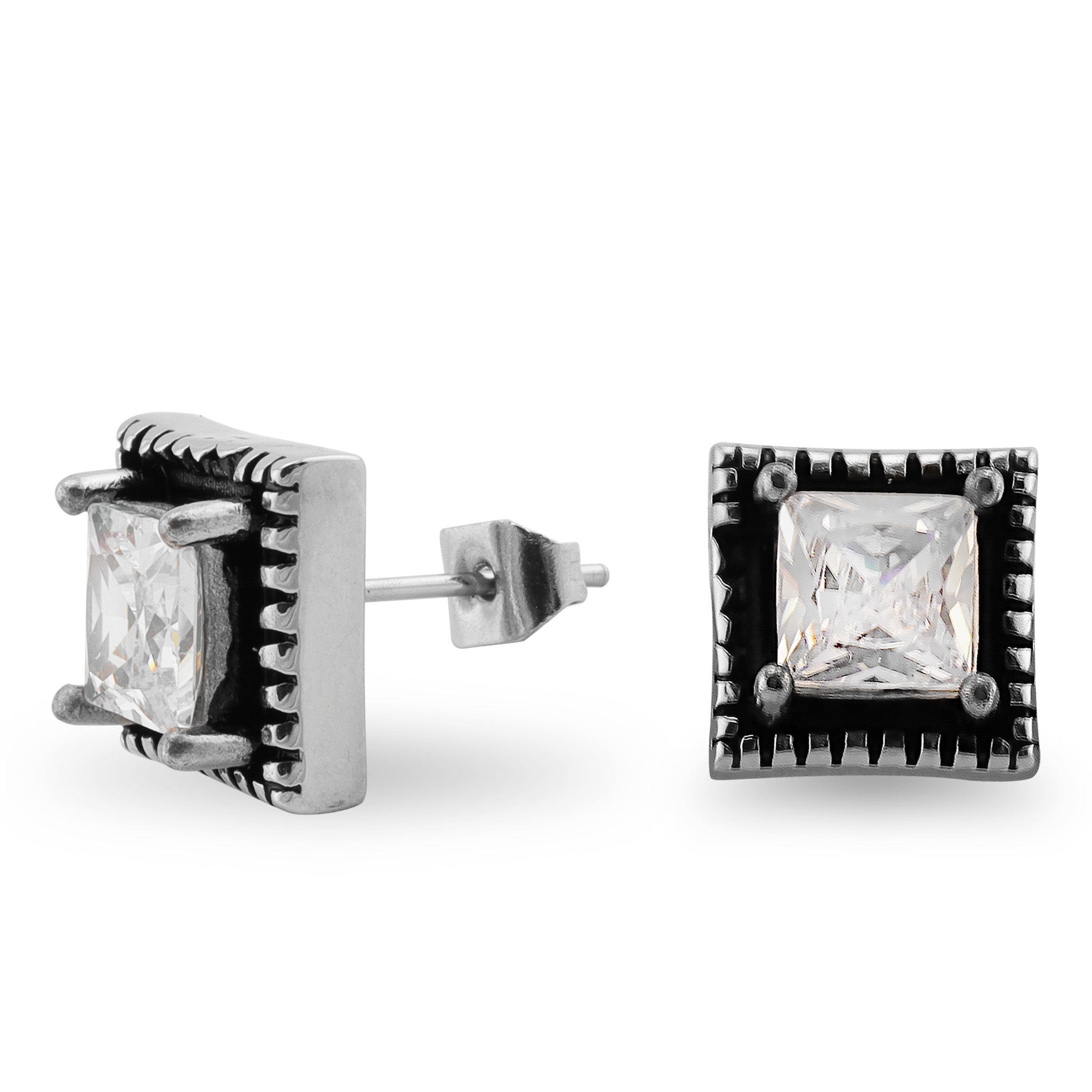 Stainless Steel Square CZ EARRINGS / ERC1019