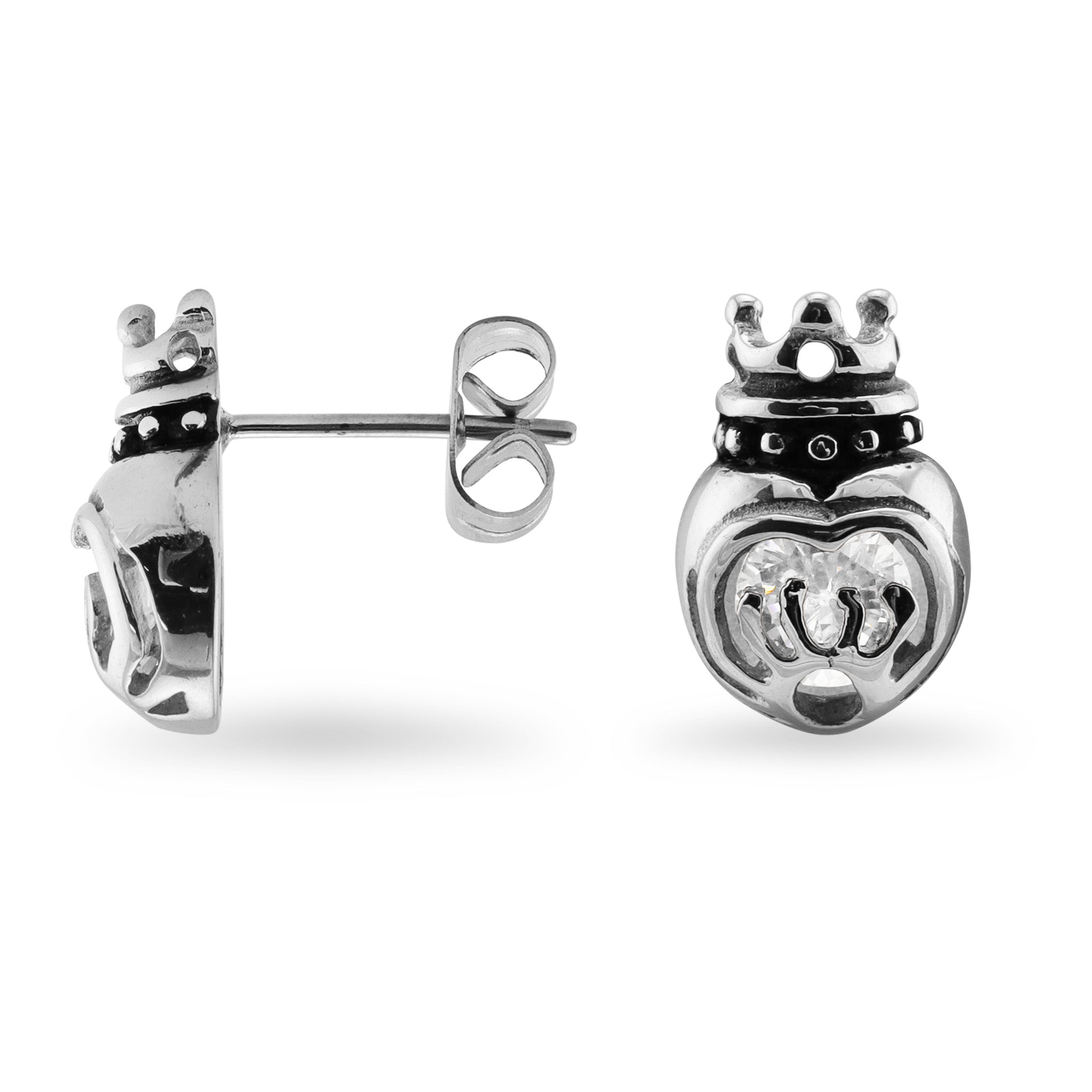 Stainless Steel CZ Crown Earrings / ERC1022