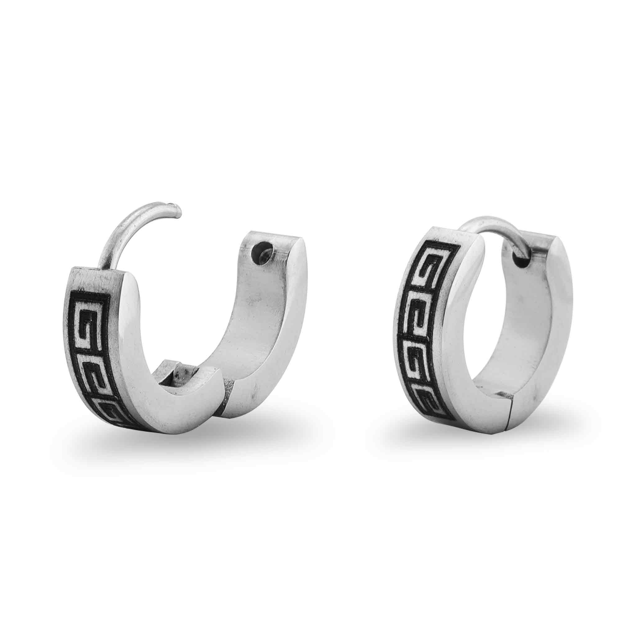 Stainless Steel Greek Key Hinged Hoop EARRINGS / ERJ2008