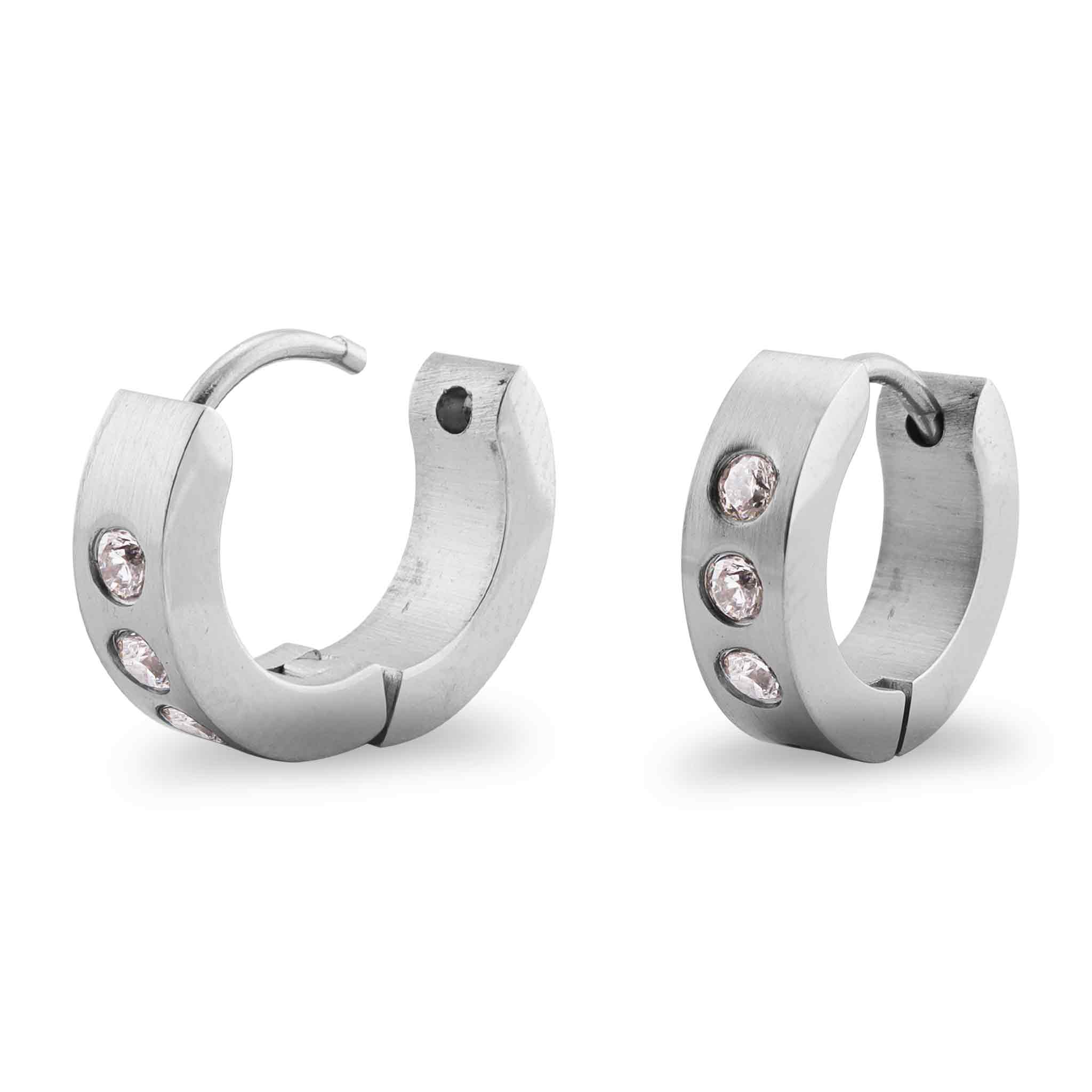 Large Stainless Steel CZ Hinged Hoop EARRINGS / ERJ2019