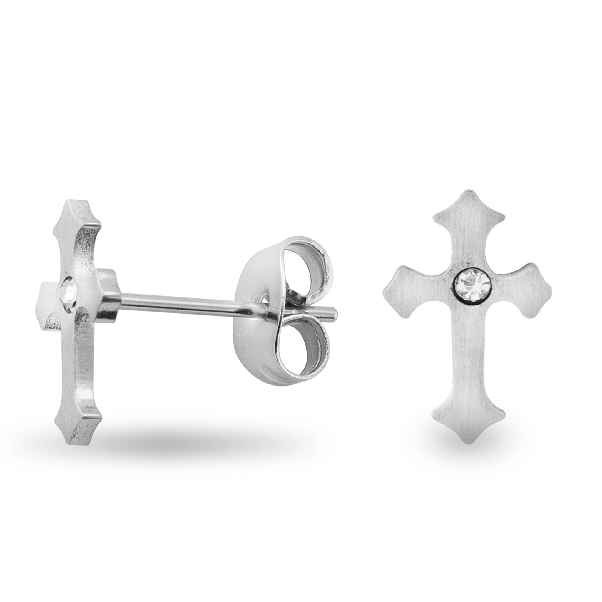 Stainless Steel Cross CZ Earrings / ERJ3132