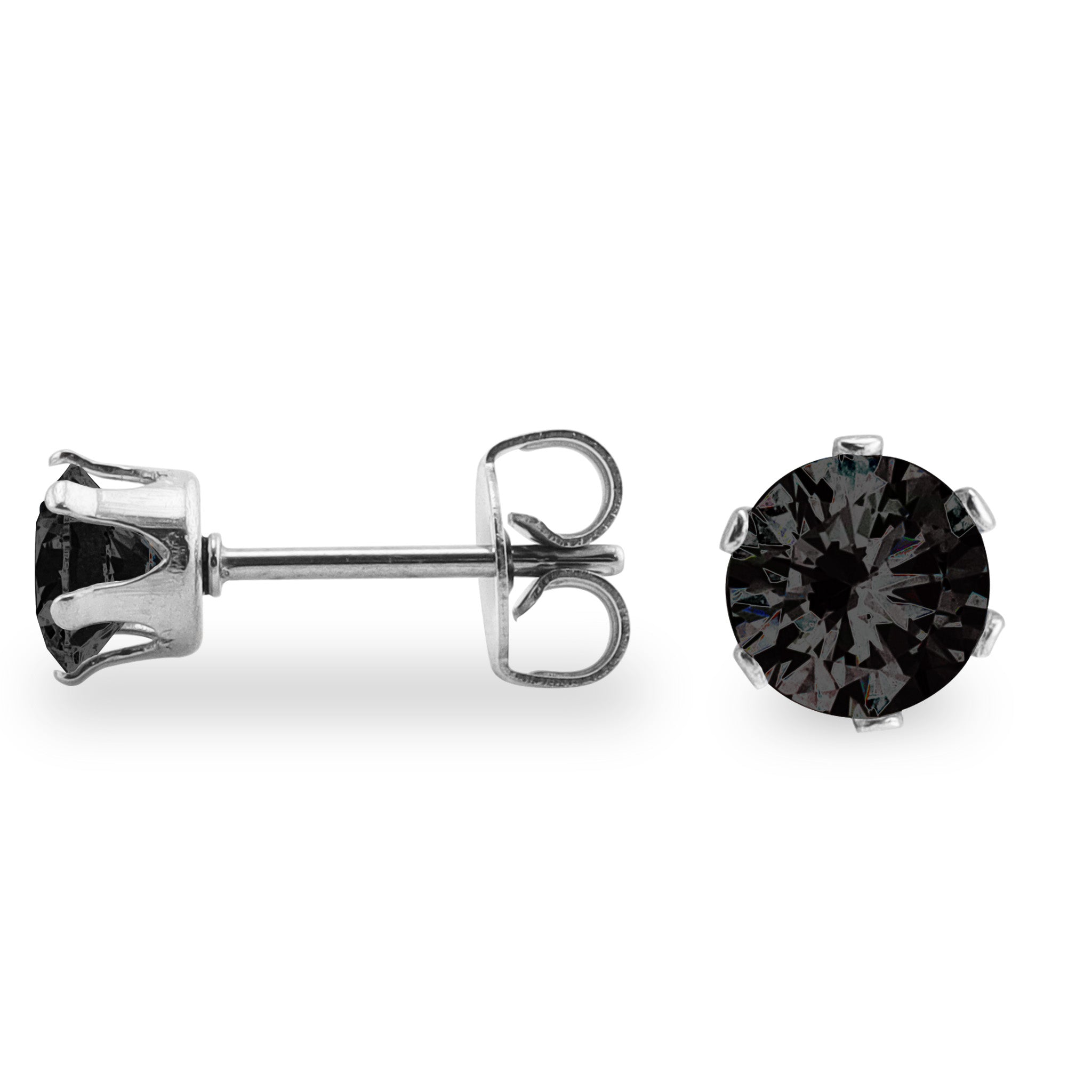 Black Stainless Steel Round CZ STUD EARRINGS / ERJ3159