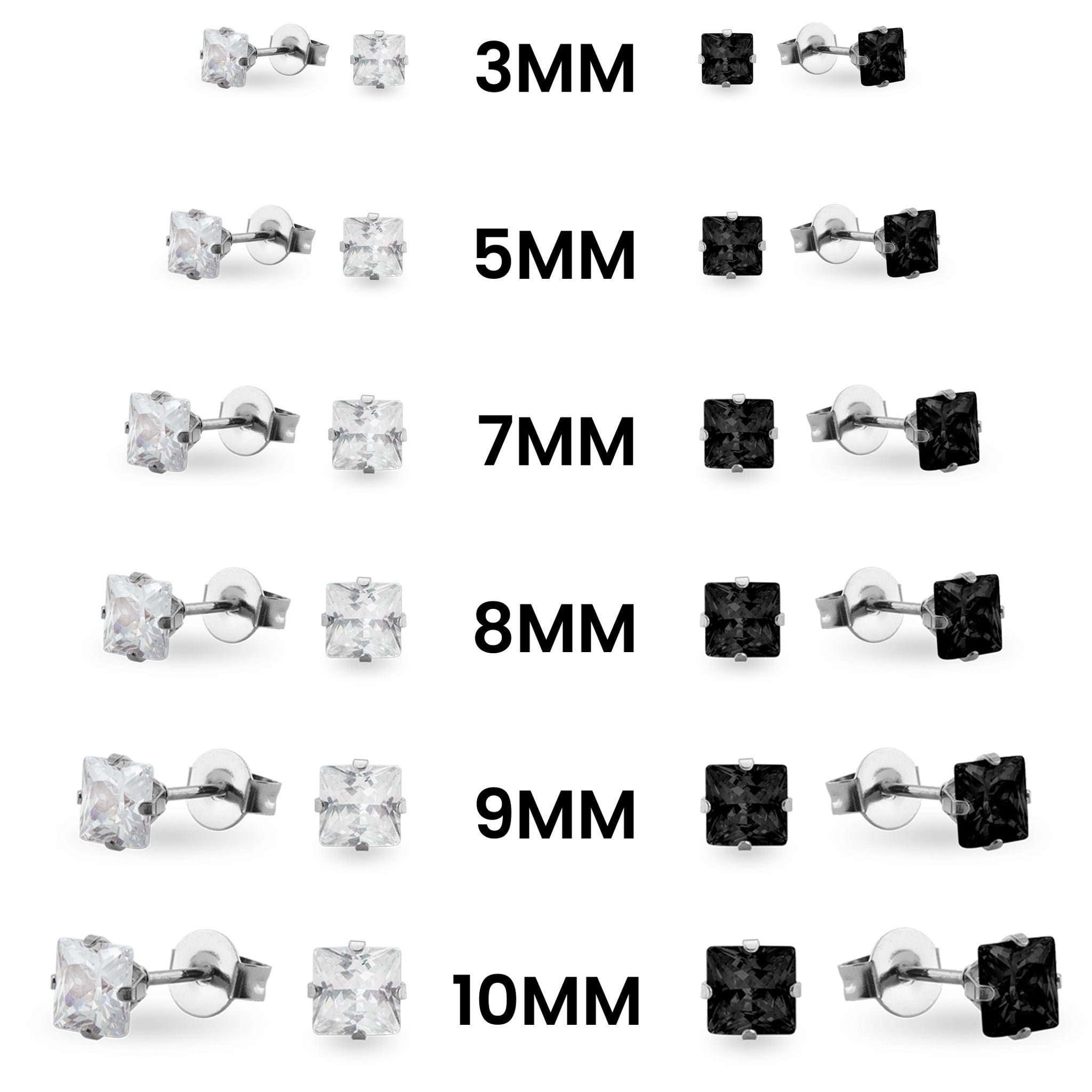 Stainless Steel Clear/Black Square CZ STUD EARRINGS / ERJ3160