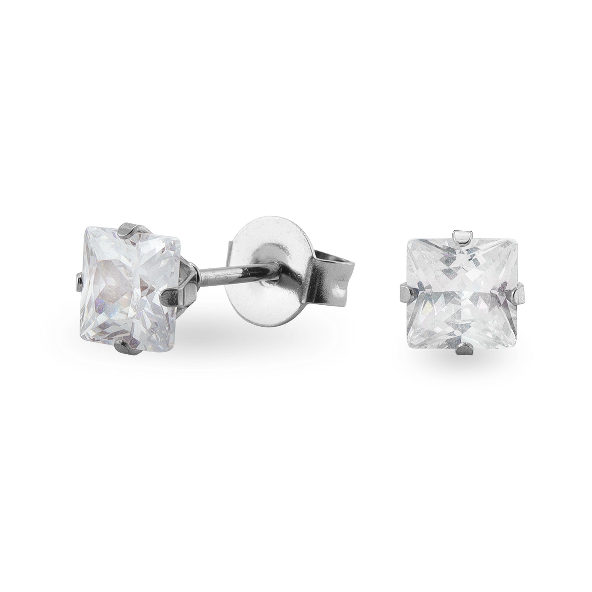 Stainless Steel Princess Cut CZ Stud EARRINGS / ERJ3003