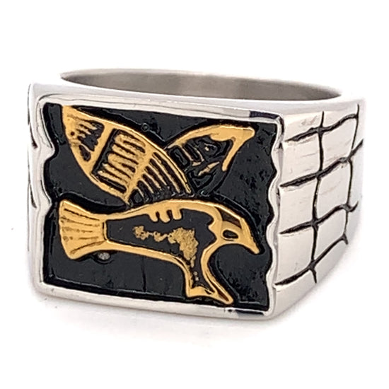 Stainless Steel 18K Gold Plated Eagle Center Men's Signet RING / GRJ0004