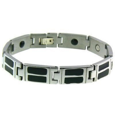 Stainless Steel Black Enamel Magnetic Bracelet / MBS0036