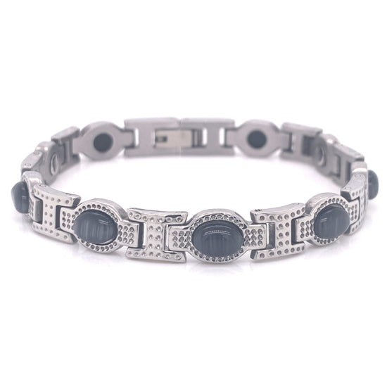 Stainless Steel Magnetic and Germanium BRACELET with Black Stones / MBL0035