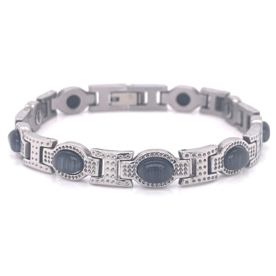 Stainless Steel Magnetic and Germanium Bracelet with Black Stones / MBL0035