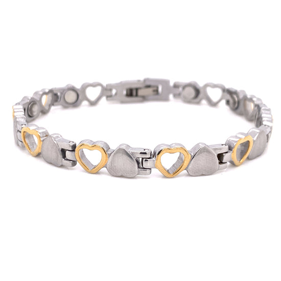 Stainless Steel Magnetic BRACELET with Gold Plated Hearts / MBL019