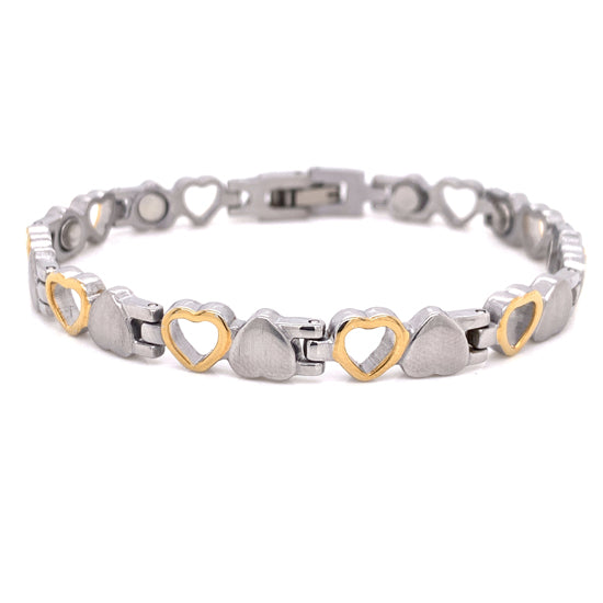 Stainless Steel Magnetic Bracelet with GOLD Plated Hearts / MBL019