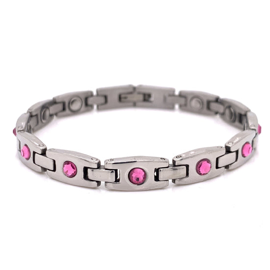 Stainless Steel Pink CZ BREAST CANCER Awareness Magnetic Bracelet / MBL025