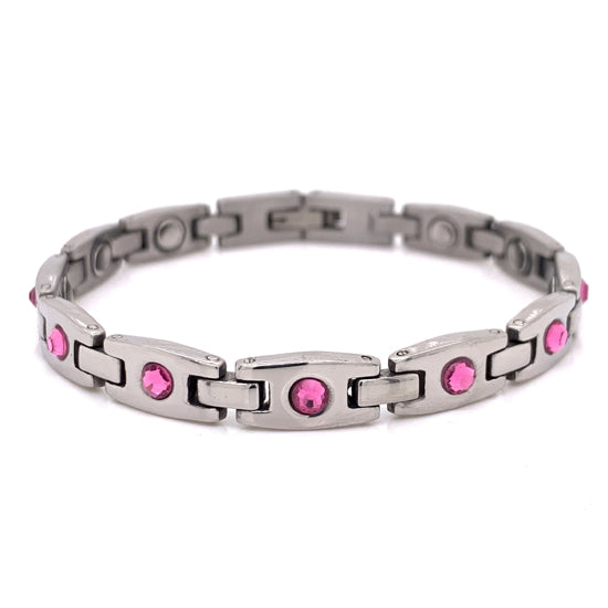 Stainless Steel Pink CZ Breast Cancer Awareness Magnetic BRACELET / MBL025