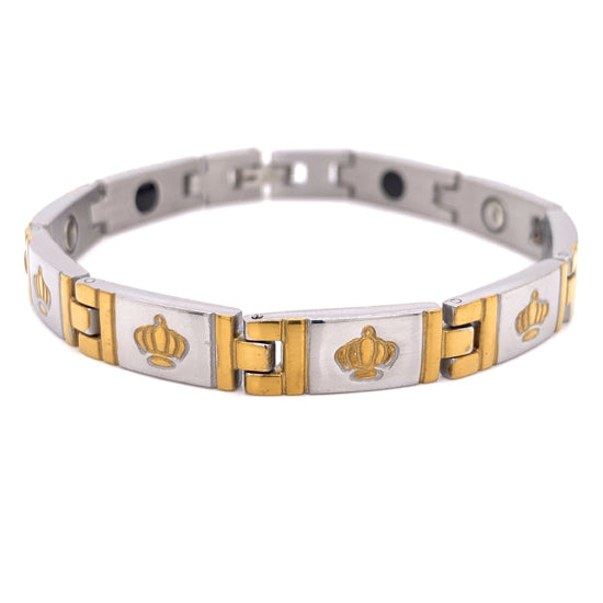 Stainless Steel & Gold Plated Crown Magnetic BRACELET / MBS0024
