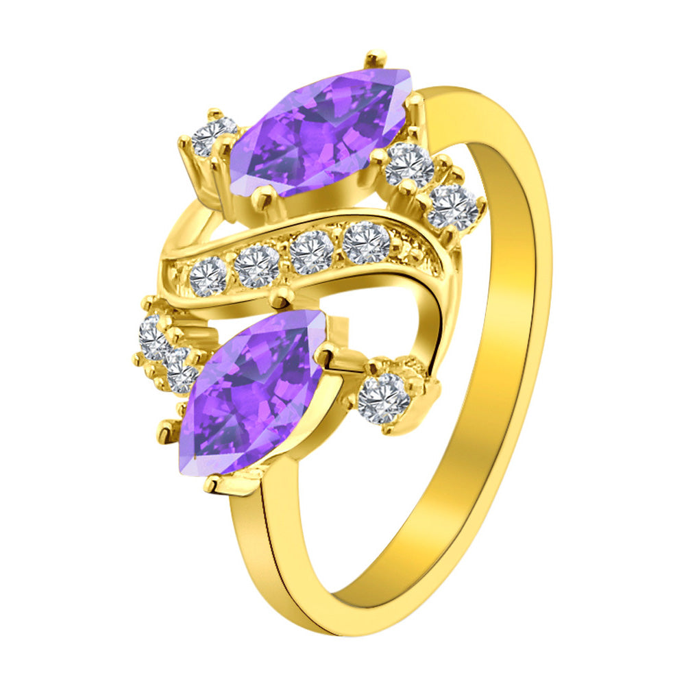 Purple CZ With Accent CZ Stones Gold Over Brass Ring / FSR0007