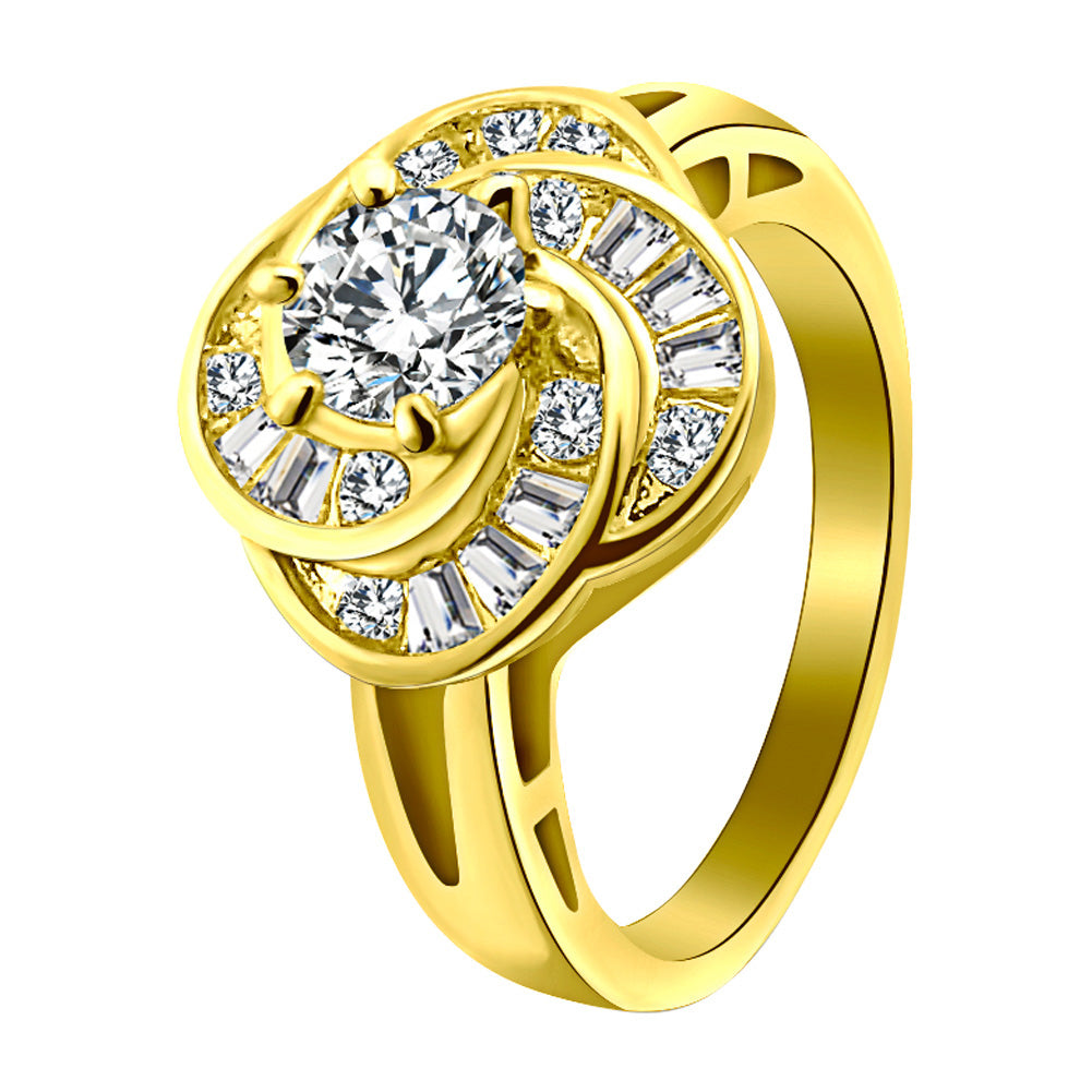 CZ With Accent CZ Stones Gold Over Brass Ring / FSR0012