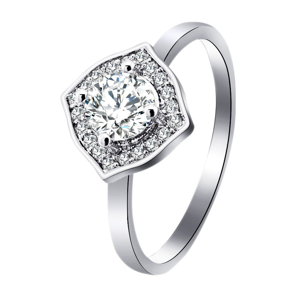 CZ With Accent CZ Stones White Gold Over Brass Ring / FSR0014